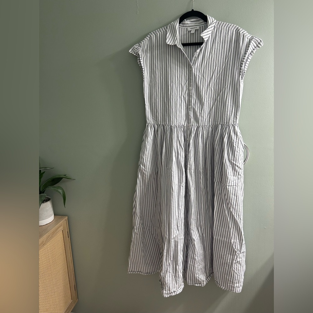 Nordstrom Waist Seam Shirtdress pinstripe button up cotton maxi midi dress